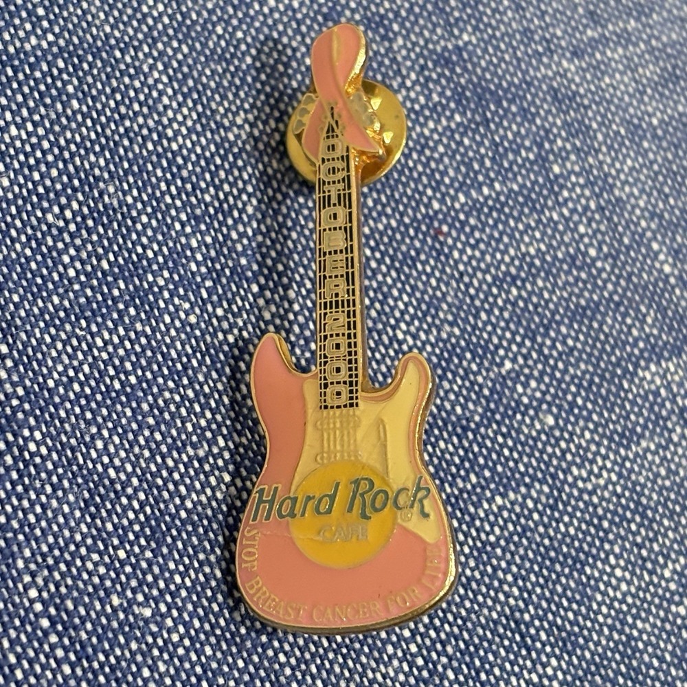 2000 Hard Rock Cafe Pink Guitar Pin Breast Cancer Awareness Ltd Ed Collectible